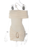 Ruched Backless Off-Shoulder Sleeveless Mini Dress