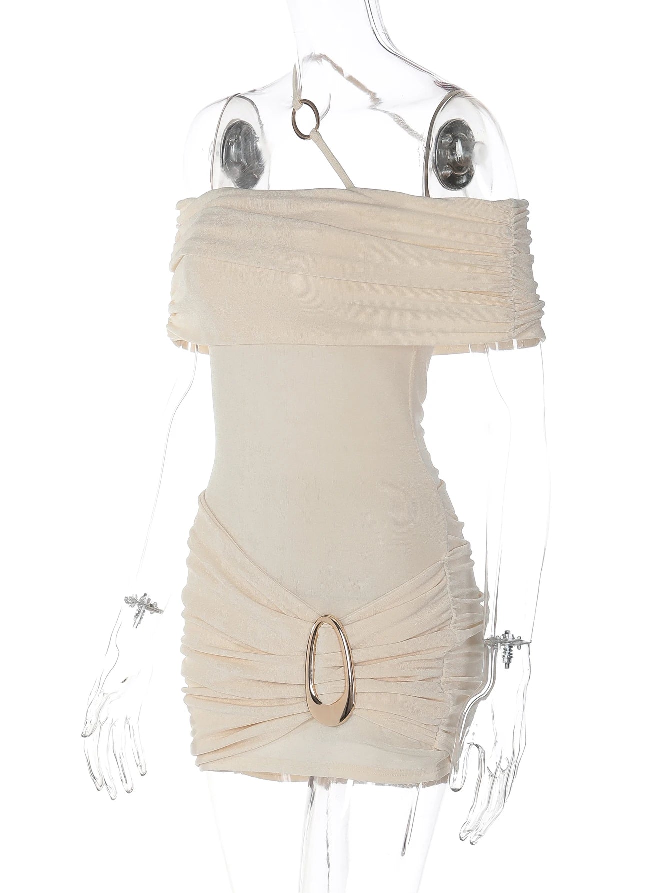 Ruched Backless Off-Shoulder Sleeveless Mini Dress