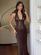 Talia Lace Backless Halter Sleeveless Maxi Dress