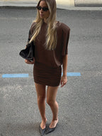 Ruched Short-Sleeve Cropped Mini Dress