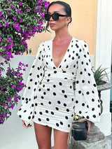 Polka-Dot V-Neck Bodycon Flared Mini Dress