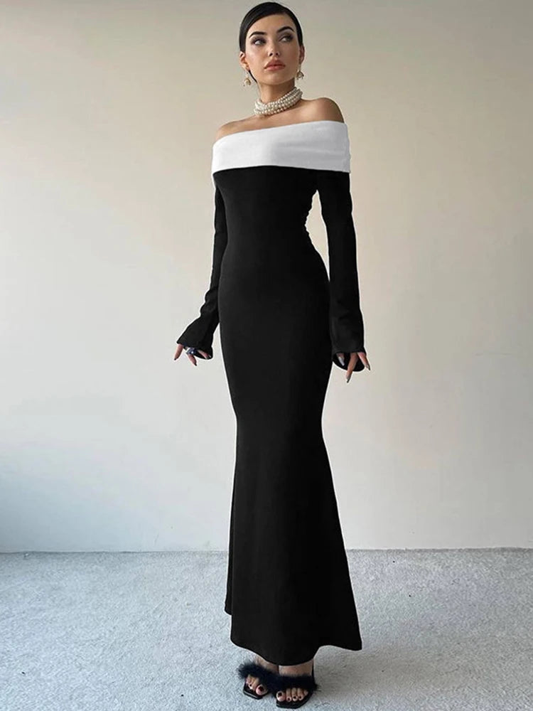 Off-Shoulder Long-Sleeve Bodycon Maxi Dress