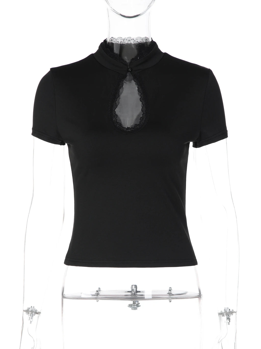 Lace Ruffle Short-Sleeve Cropped T-Shirt