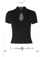 Lace Ruffle Short-Sleeve Cropped T-Shirt