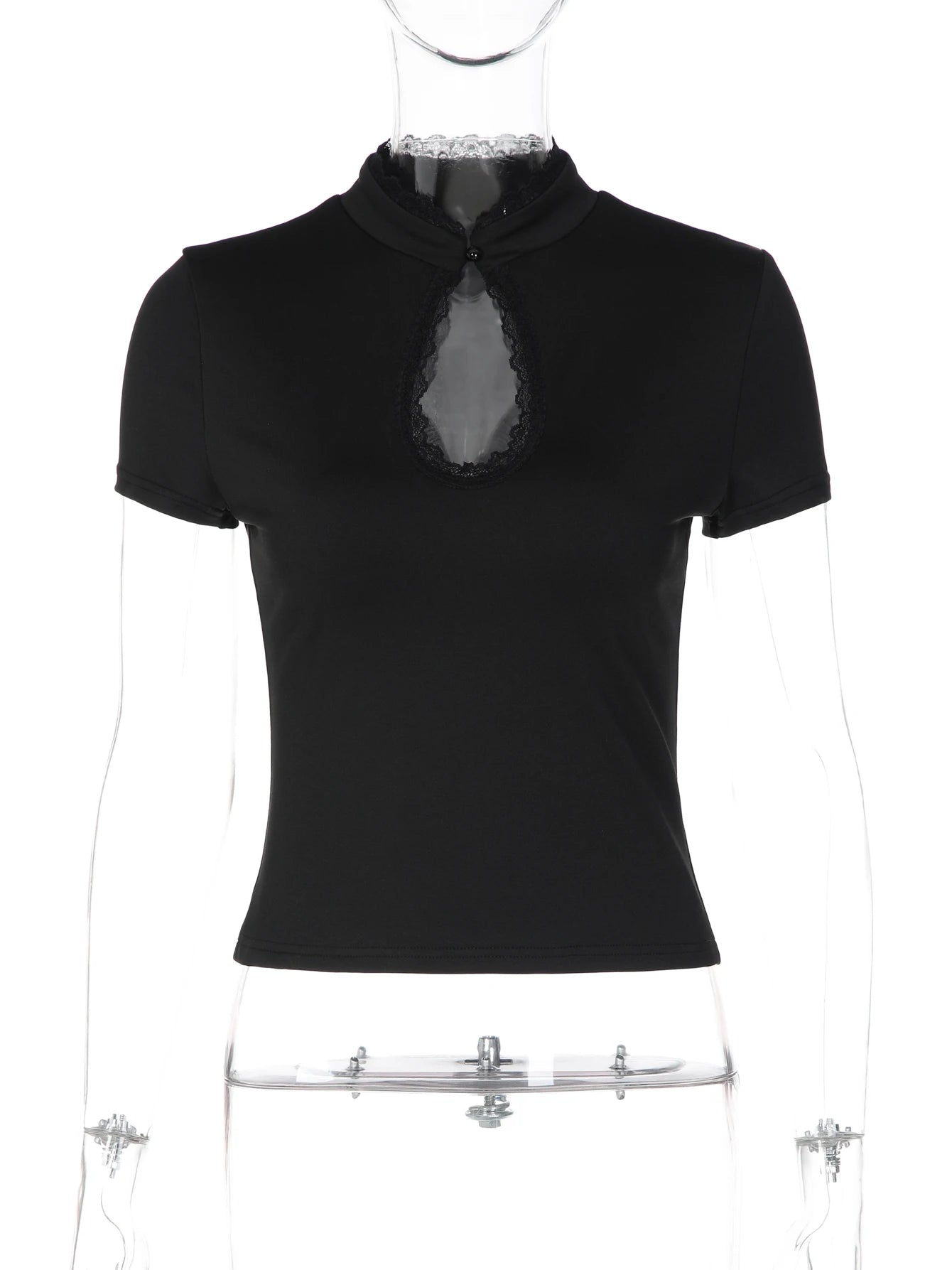 Lace Ruffle Short-Sleeve Cropped T-Shirt