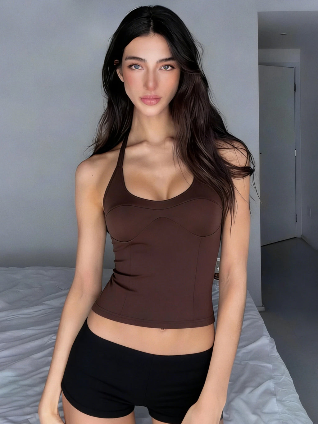 Lace-Up Backless Halter Slim-Fit Camisole Top
