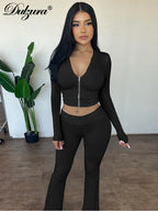 Long-Sleeve Flared Cropped Two-Piece Pants Set