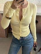 Button-Front Long-Sleeve Cardigan