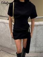 Lace-Up Short-Sleeve Bodycon Cropped Mini Dress