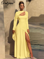 Pleated Side-Slit Tie-Detail Square-Neck Maxi Dress