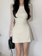 Lace-Up Backless Long-Sleeve Mini Dress