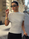 Ruched Pleated Short-Sleeve Cropped T-Shirt