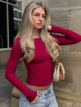 Ruched Long-Sleeve Slim-Fit T-Shirt