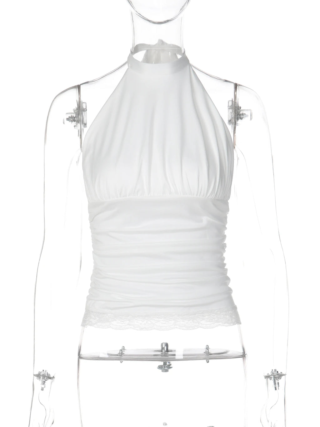 Lace Ruched Ruffle Backless Tank Top