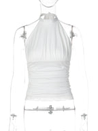 Lace Ruched Ruffle Backless Tank Top