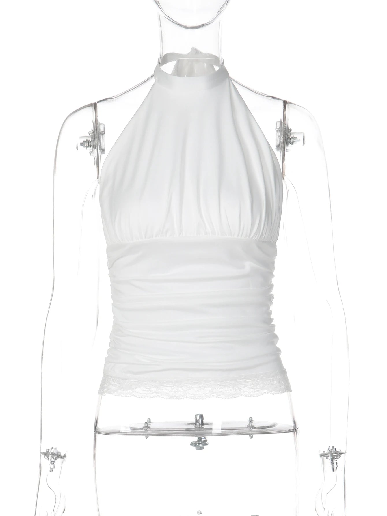 Lace Ruched Ruffle Backless Tank Top