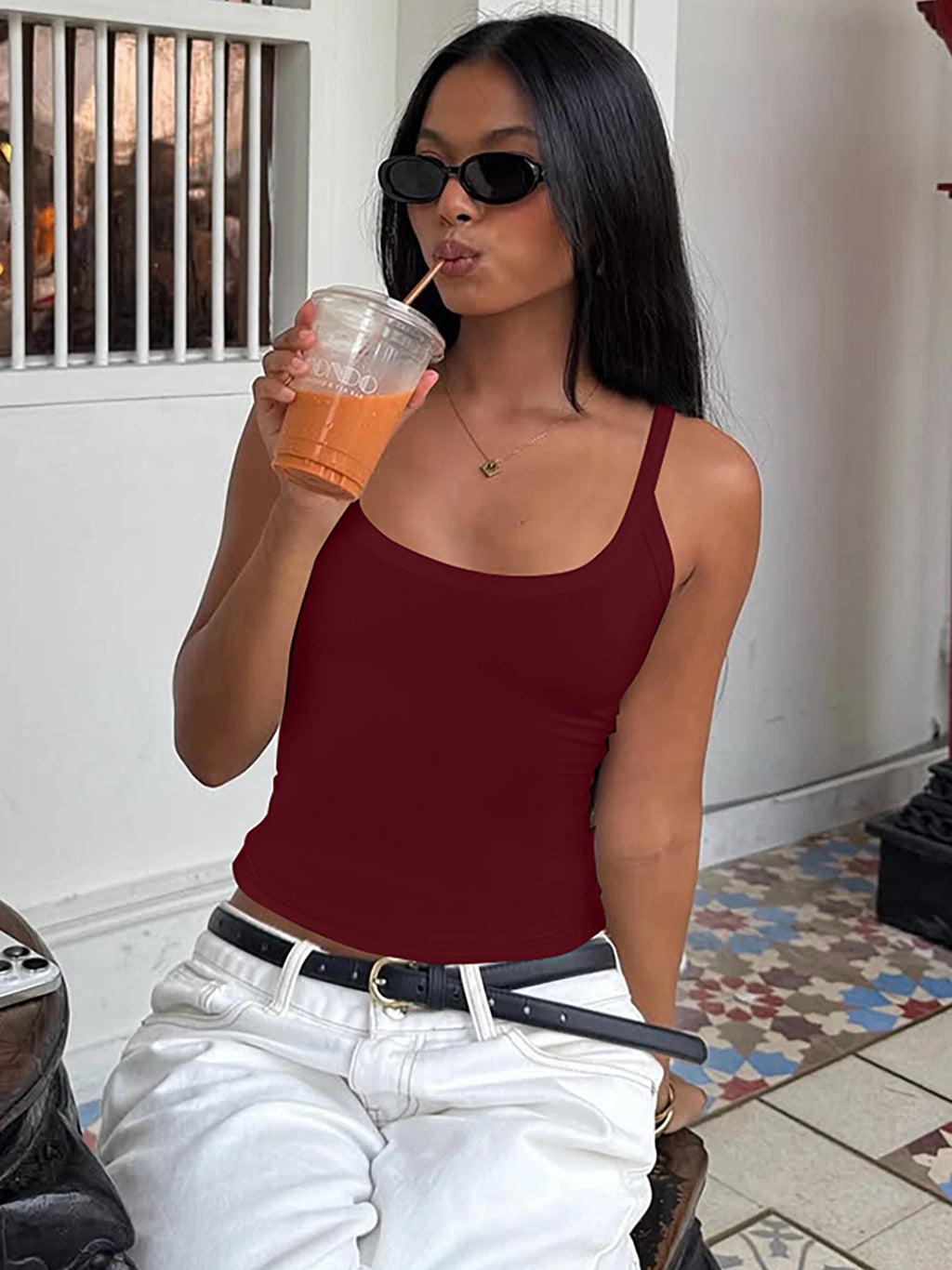 Backless Square-Neck Slim-Fit Cropped Camisole Top