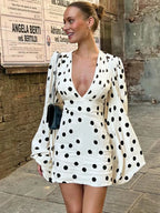 Polka-Dot V-Neck Bodycon Flared Mini Dress
