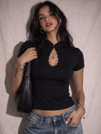 Lace Ruffle Short-Sleeve Cropped T-Shirt