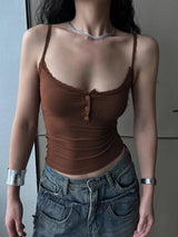 Ruffle Backless Button-Front Square-Neck Camisole Top