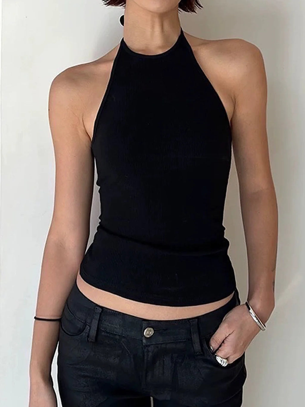 Lace-Up Backless Halter Tank Top