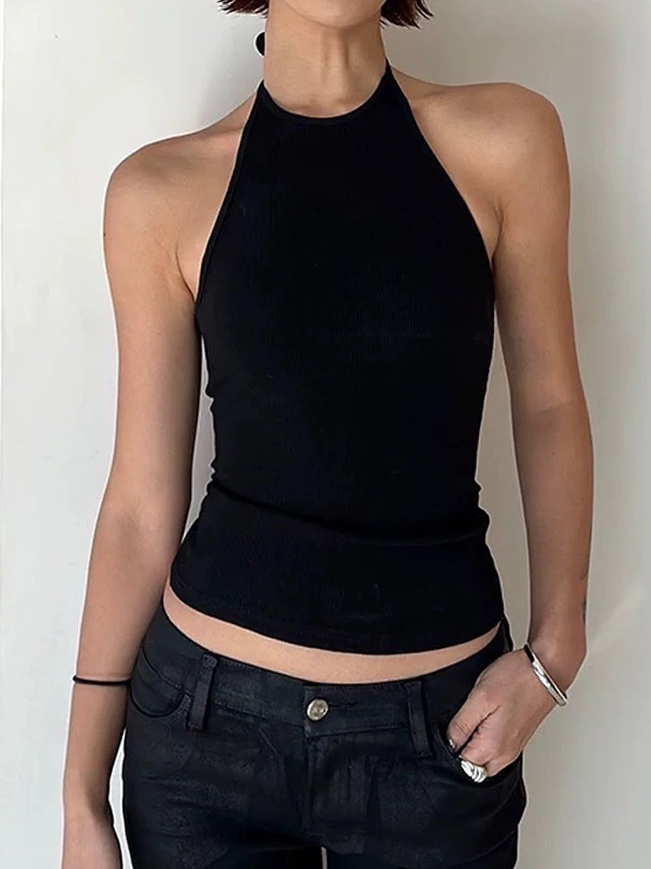 Lace-Up Backless Halter Tank Top