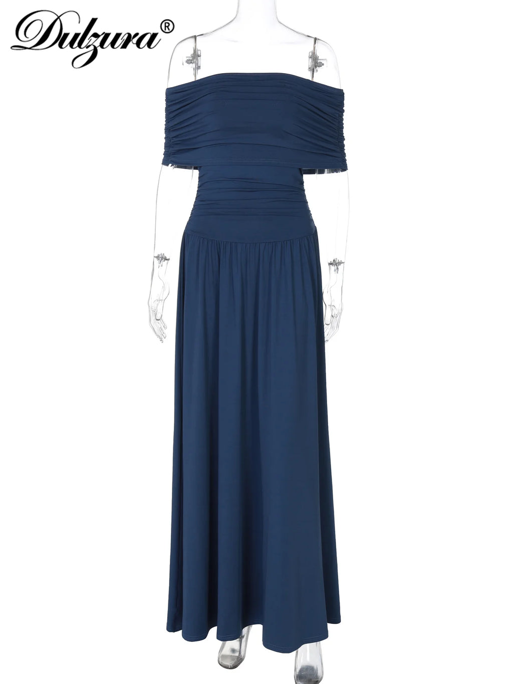 Ruched Pleated Backless Off-Shoulder Maxi Dress