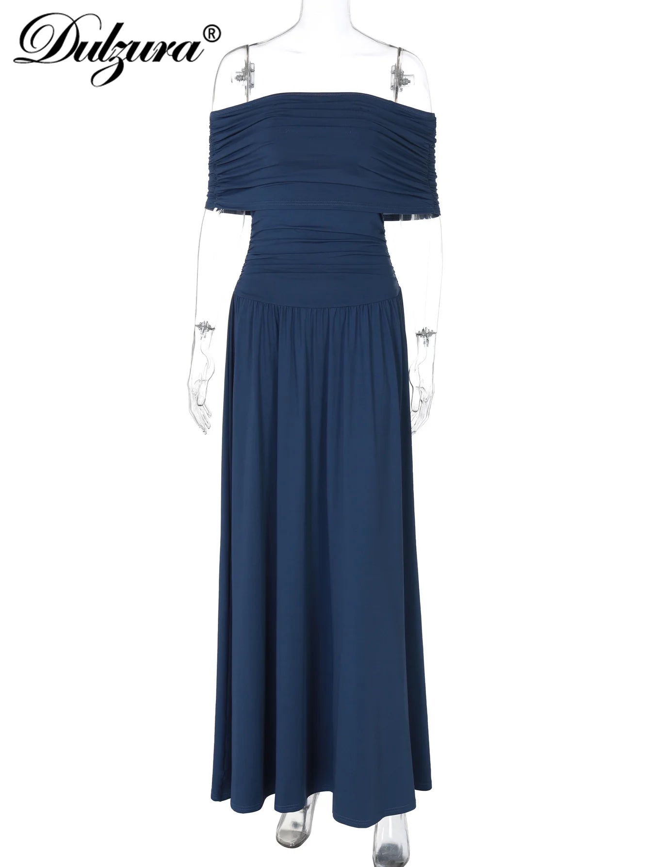Ruched Pleated Backless Off-Shoulder Maxi Dress
