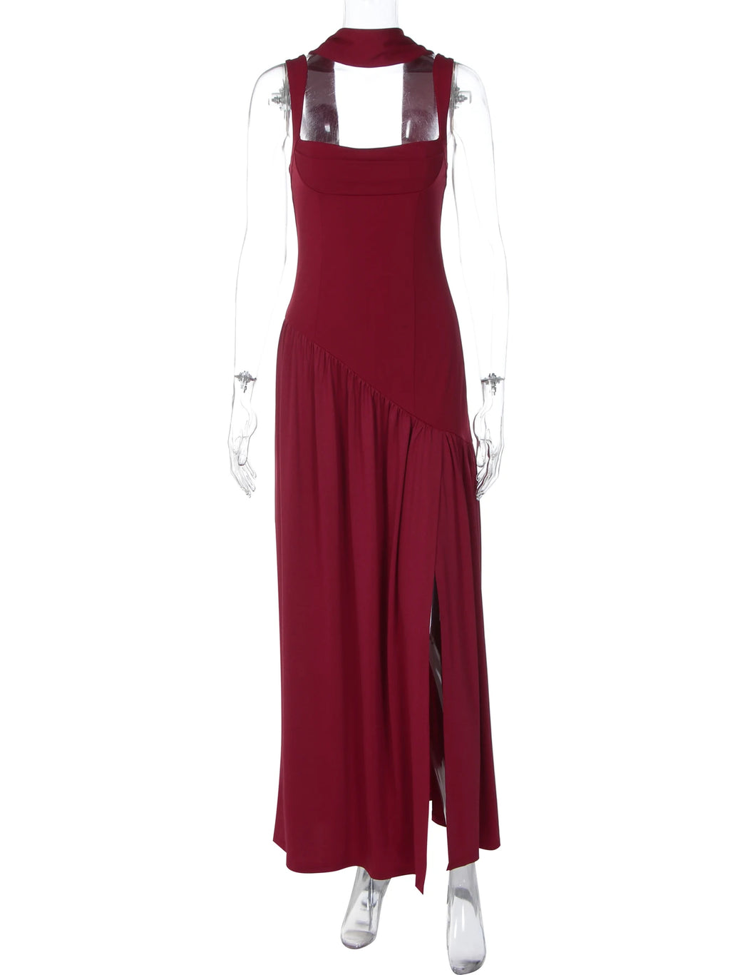 Backless Side-Slit Tie-Detail Sleeveless Maxi Dress