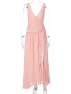 Chiffon Ruched Backless Side-Slit Maxi Dress