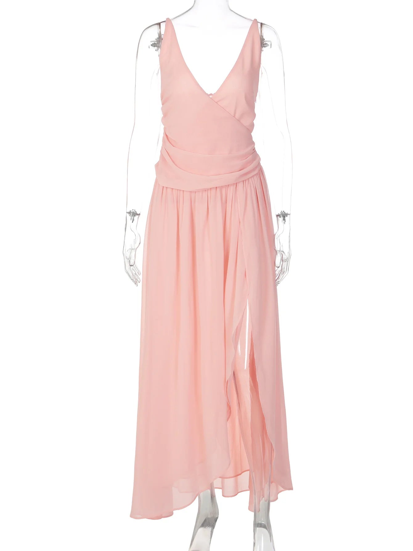 Chiffon Ruched Backless Side-Slit Maxi Dress