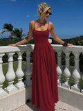 Pleated Backless Sleeveless Slim-Fit Maxi Dress