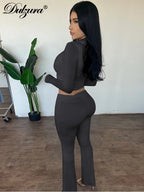 Long-Sleeve Flared Cropped Two-Piece Pants Set