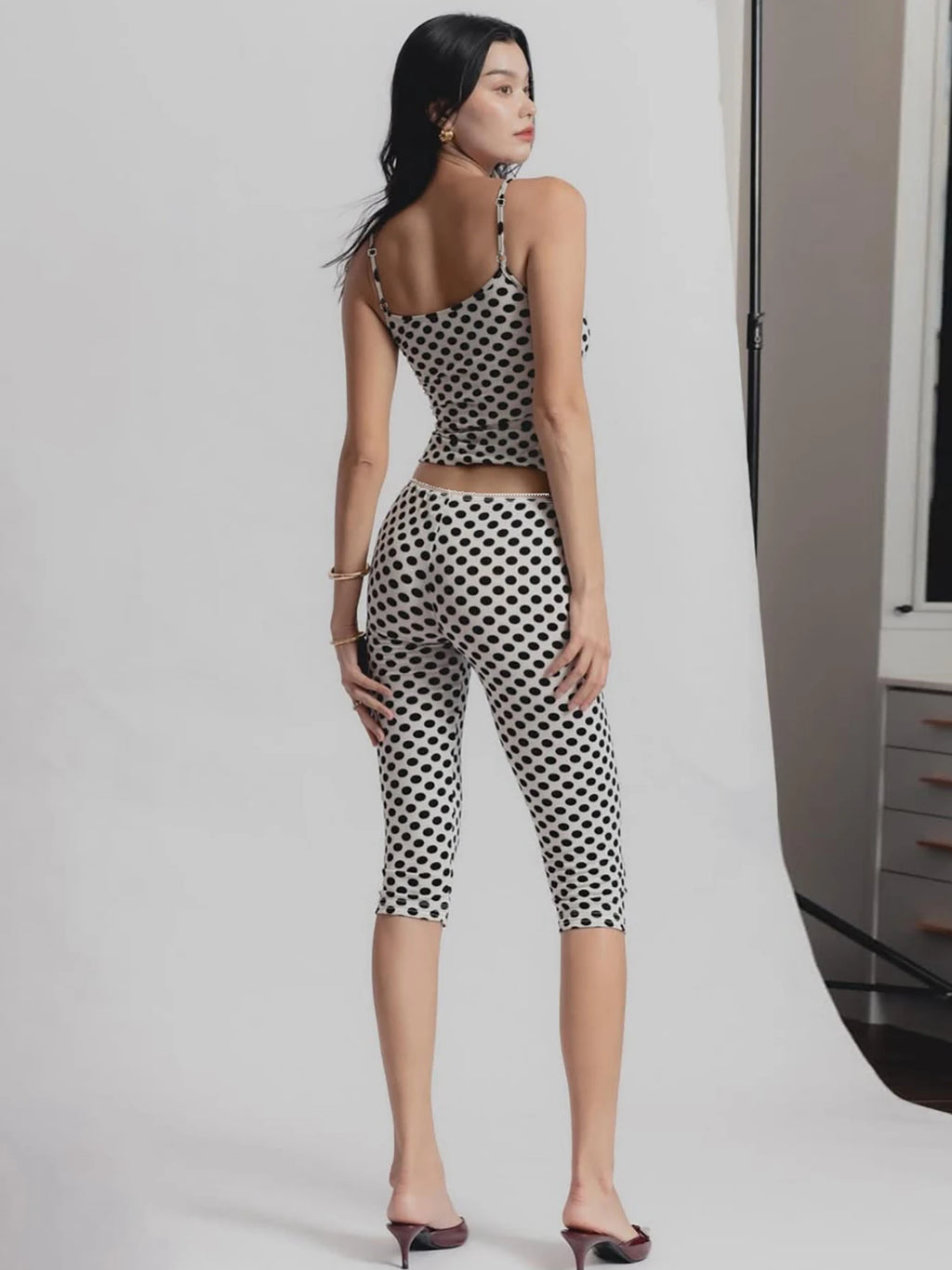 Polka-Dot Backless Sleeveless Cropped Two-Piece Pants Set