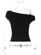 Ruched One-Shoulder Sleeveless Slim-Fit Top