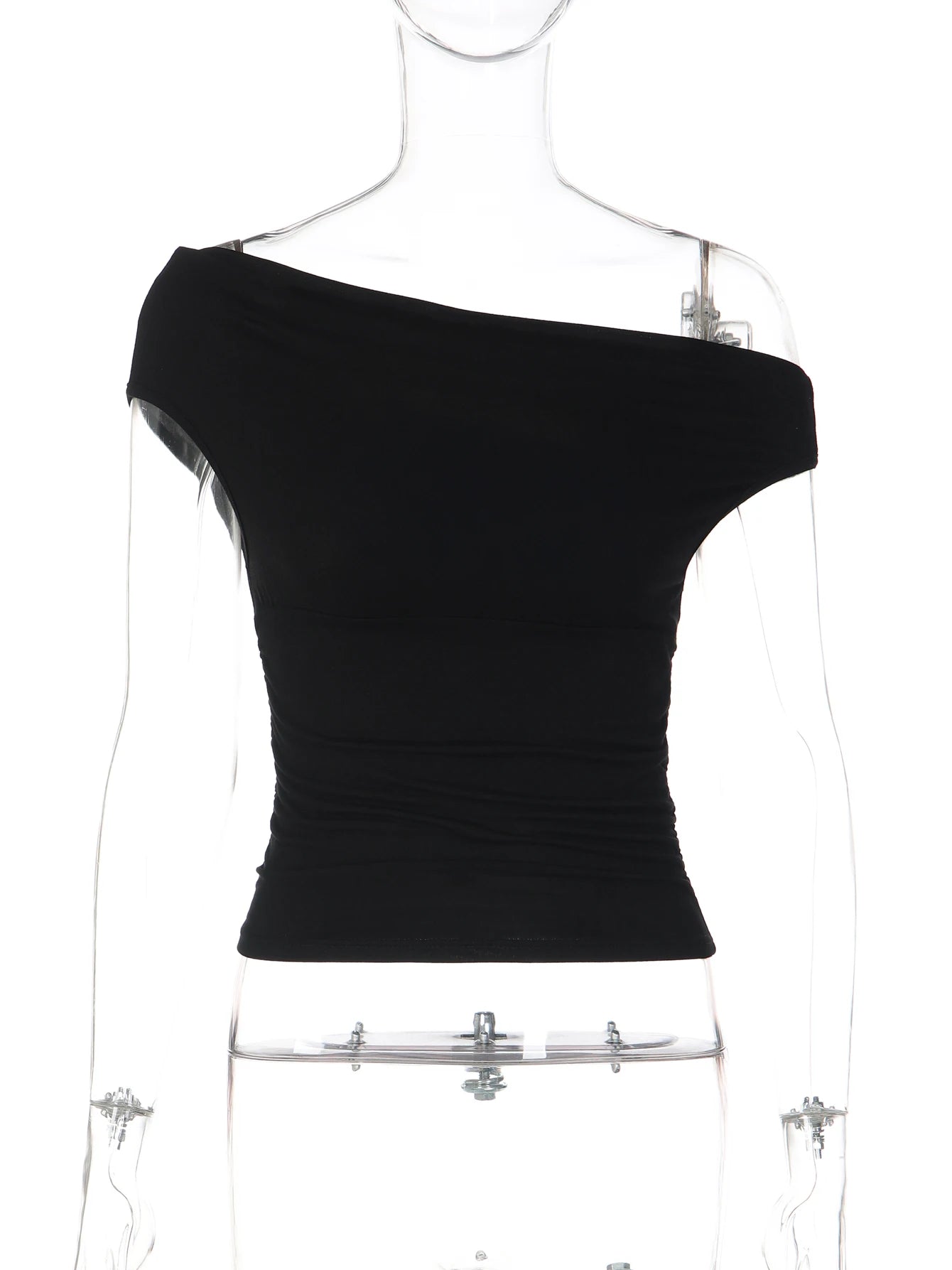 Ruched One-Shoulder Sleeveless Slim-Fit Top