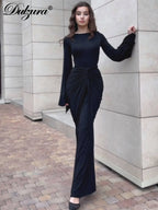 Ruched Tie-Detail Slim-Fit Flared Maxi Dress