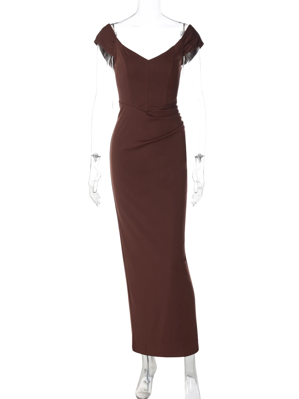 Ruched Backless Side-Slit V-Neck Maxi Dress