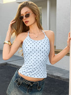 Polka-Dot Lace-Up Backless Camisole Top