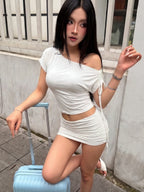 Lace-Up Ruched Slim-Fit Two-Piece Set