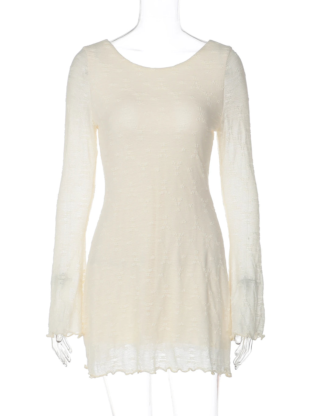Lace-Up Backless Long-Sleeve Mini Dress
