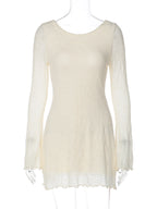 Lace-Up Backless Long-Sleeve Mini Dress