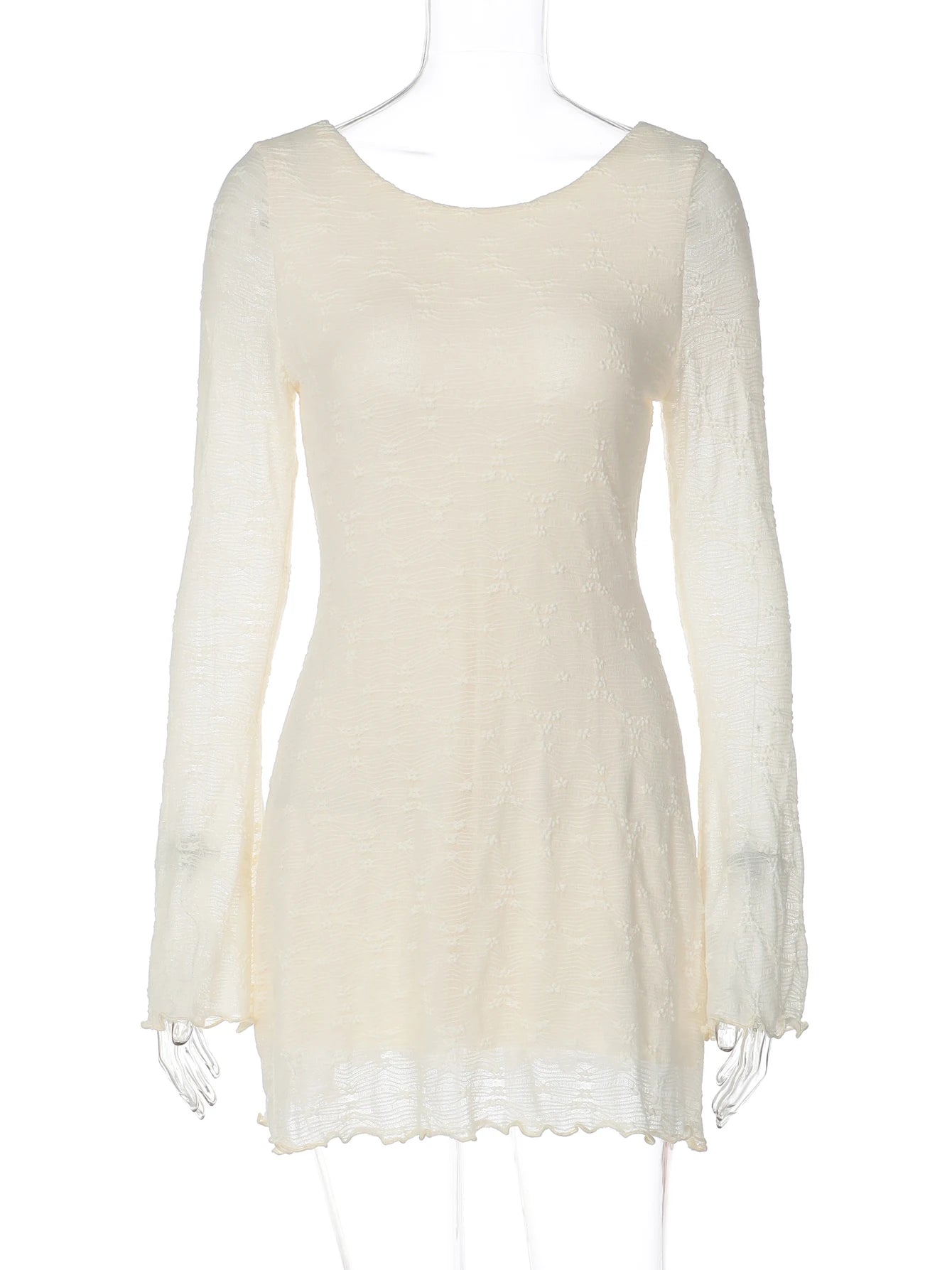 Lace-Up Backless Long-Sleeve Mini Dress