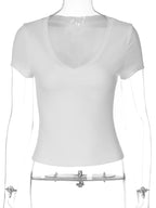 V-Neck Short-Sleeve Bodycon Slim-Fit T-Shirt