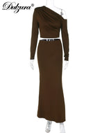 Ruched One-Shoulder Long-Sleeve Sleeveless Two-Piece Set