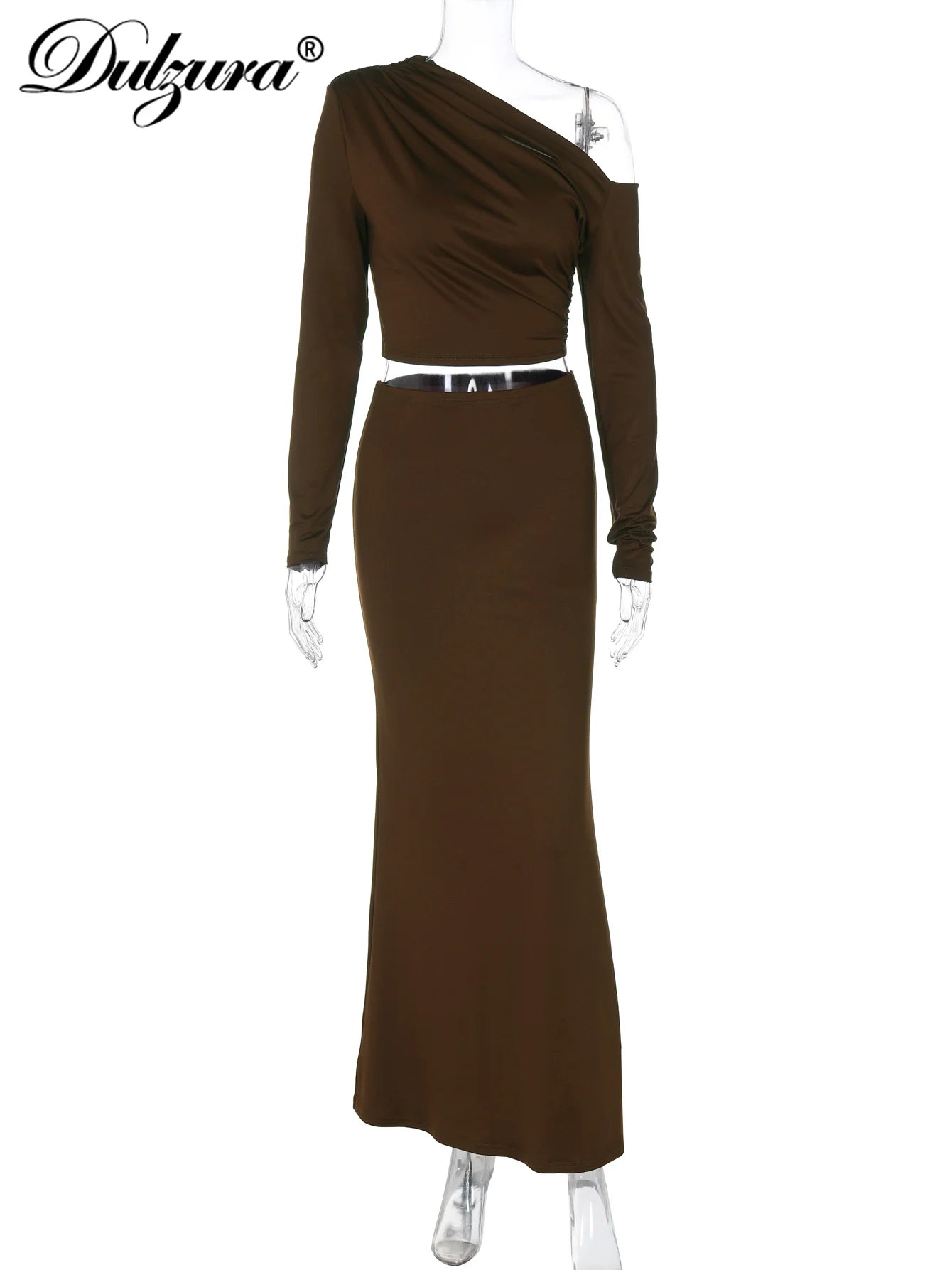 Ruched One-Shoulder Long-Sleeve Sleeveless Two-Piece Set