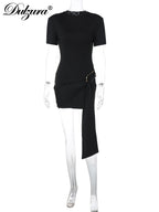 Lace-Up Short-Sleeve Bodycon Cropped Mini Dress