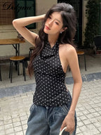Polka-Dot Backless Halter Sleeveless Tank Top