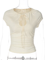 Lace-Up Ruched Sleeveless T-Shirt
