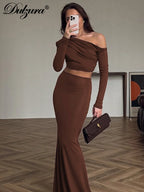 Ruched One-Shoulder Long-Sleeve Sleeveless Two-Piece Set